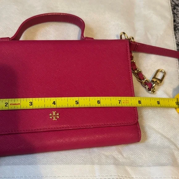 Tory Burch Pink (Fuchsia) Top-Handle Satchel/Crossbody bag with Gold Logo - Picture 7 of 12
